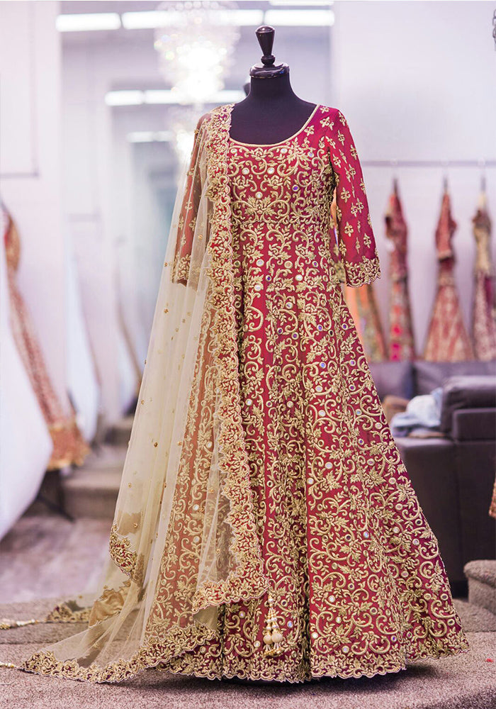 Designer Pink Embroidery Work Semi-Stitched Wedding Salwar Suit