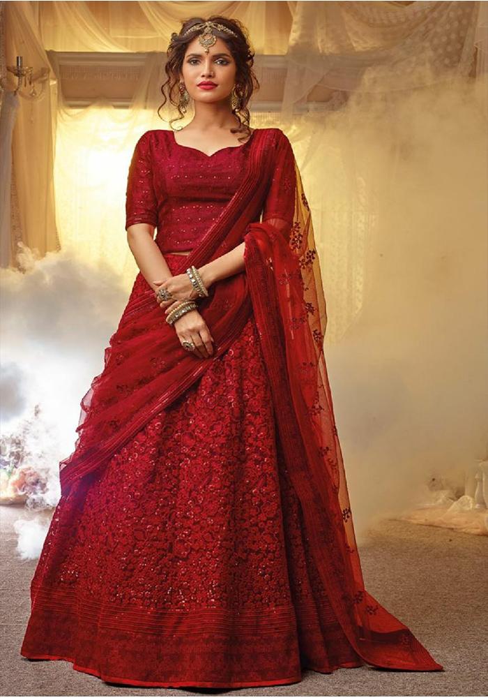 Red Color Georgette Lehenga