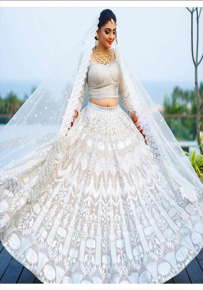 Designer White Georgette Banglory Silk Lehenga Choli