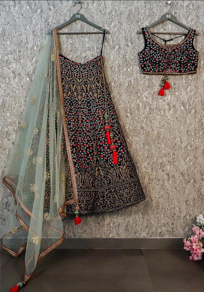 black color Taffeta silk Lehenga set