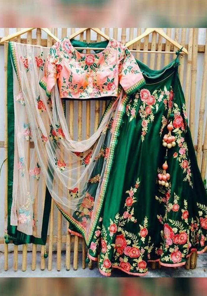 Designer Banglory with Chain Stitch Embroidery Work Lehenga Set