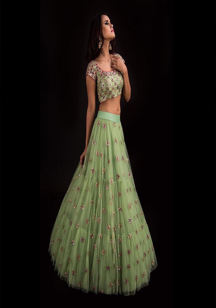 Designer Pista Green Banglory Silk Lehenga Choli
