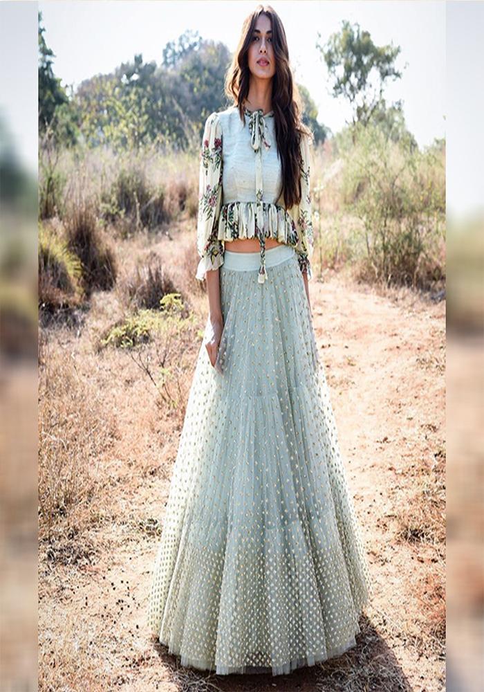 Designer Pastel Grey Banglory silk Lehenga Choli