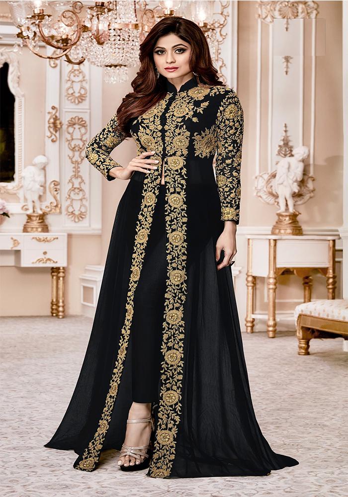 Shamita Shetty Black Heavy Designer Suit