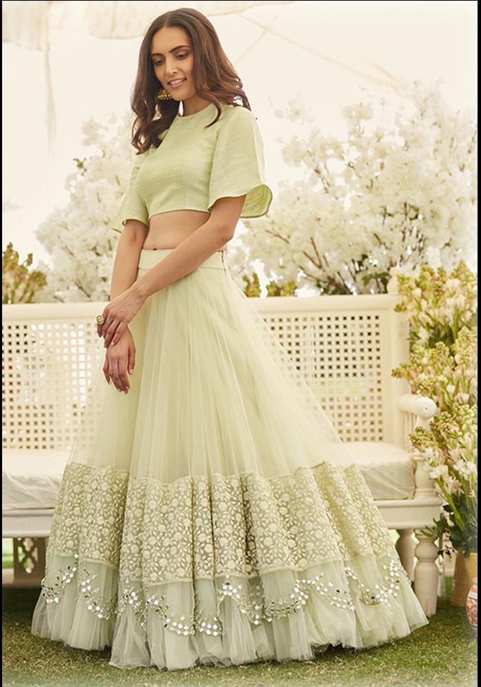 Designer Pastel Green Banglory Silk Lehenga Choli