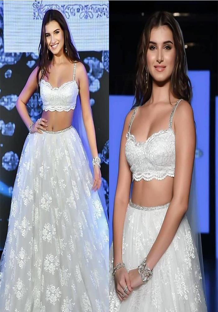 Designer White Net with Embroidery Work with Daymand Hand Work Lehengh Set