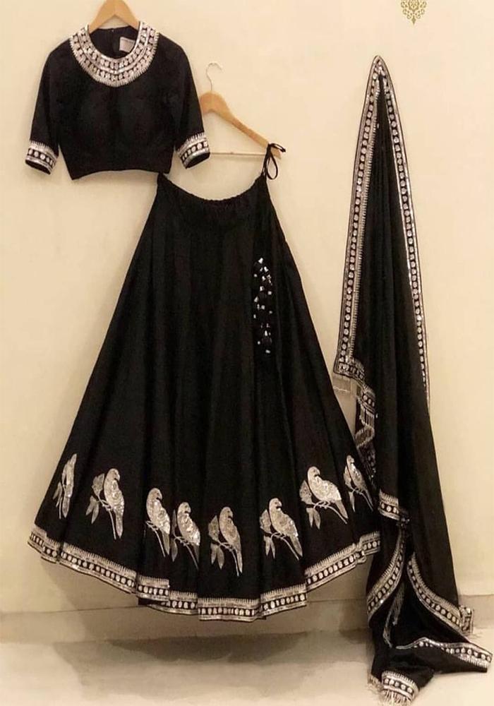 Designer Black Taffeta Silk Lehenga Choli