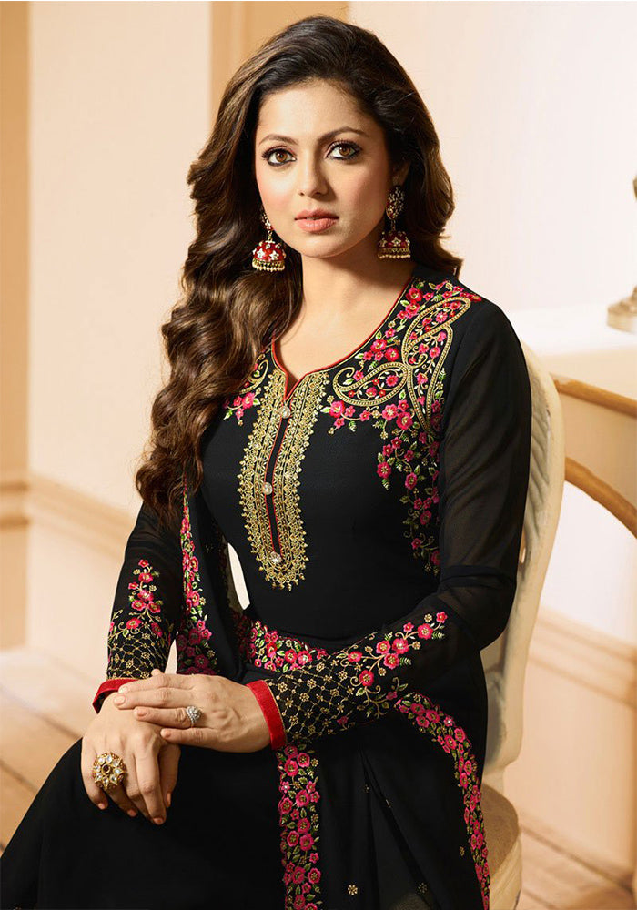 Designer Blue Taffeta Silk Long Anarkali Suit