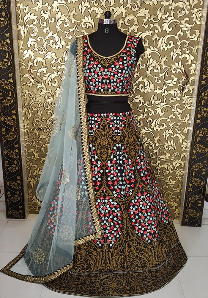 black color Taffeta silk Lehenga set