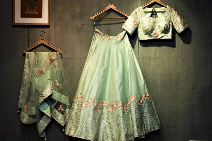 Designer Pista Tiger Silk Lehenga Choli