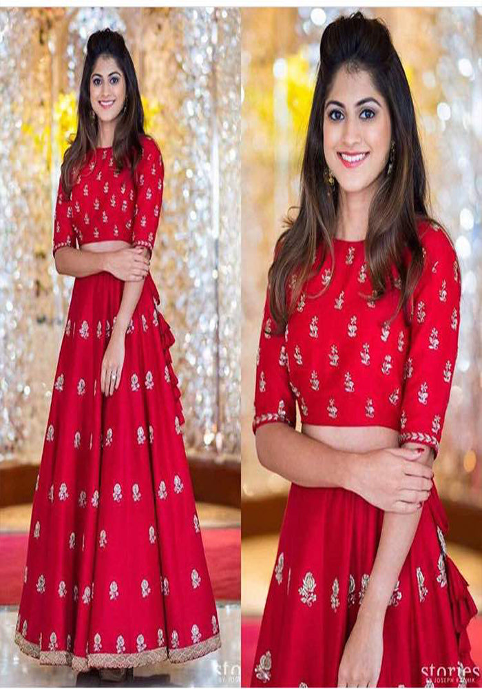 Latest Red Banglory Silk Heavy Work Lehenda Choli