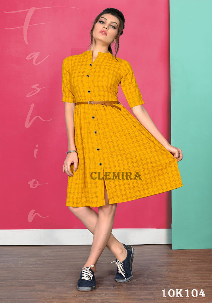 LATEST SOUTH COTTON YELLOW  FENCY TOP AND KURTI