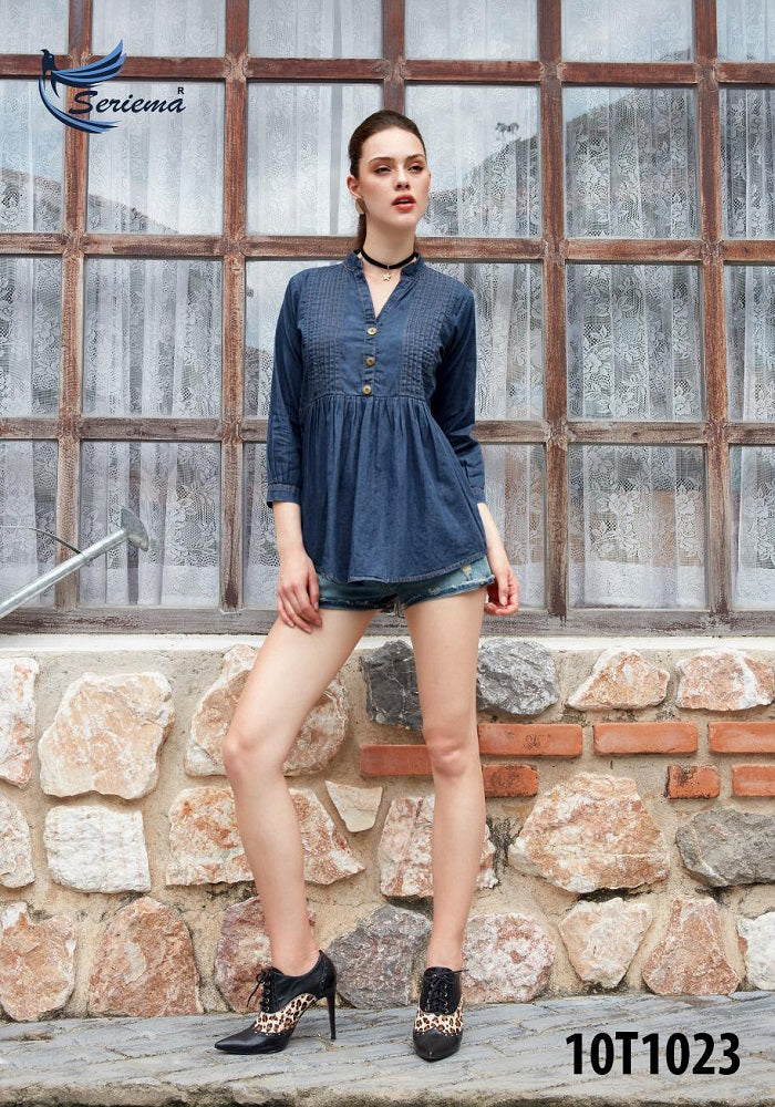 LATEST COTTON DENIM LIGHT BLUE TOP