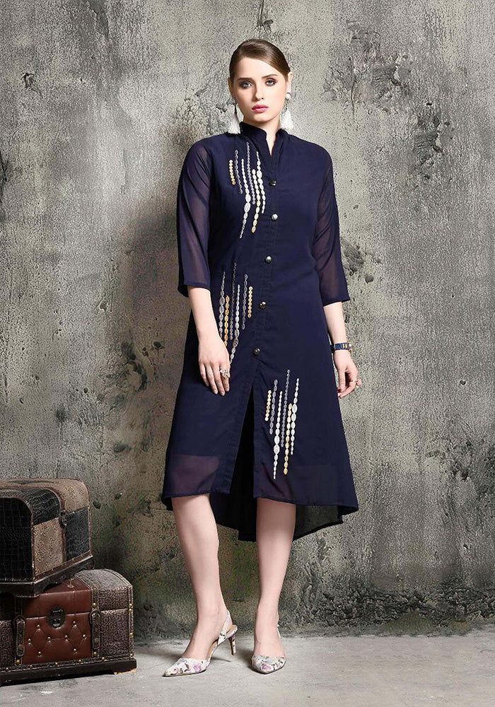 LATEST GEORGETTE WITH INNER BLUE PARTY WEAR KURTI