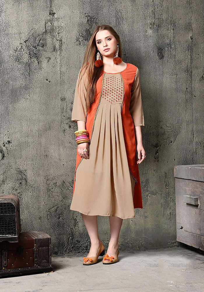 LATEST GEORGETTE WITH INNER BROWN FENCY KURTI