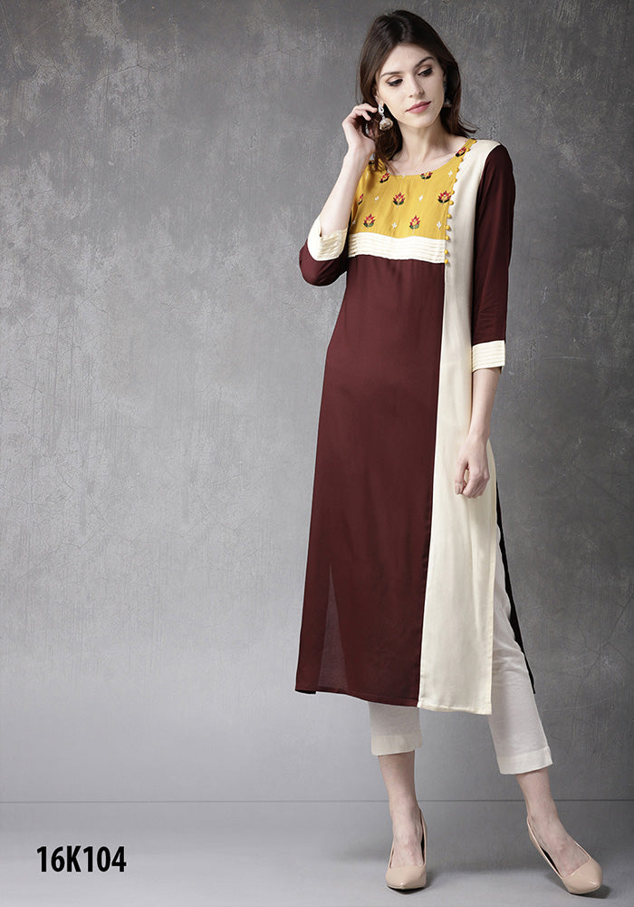 NEW RAYON BROWN & WHITE FENCY KURTI