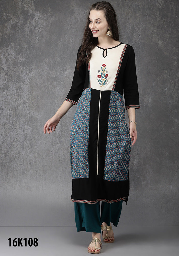 NEW RAYON  BLACK & RAMA FENCY KURTI