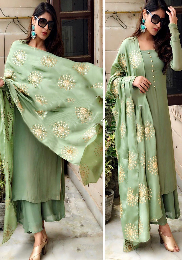 LATEST FAUX GEORGETTE WITH INNER GREEN DRESS MATERIAL