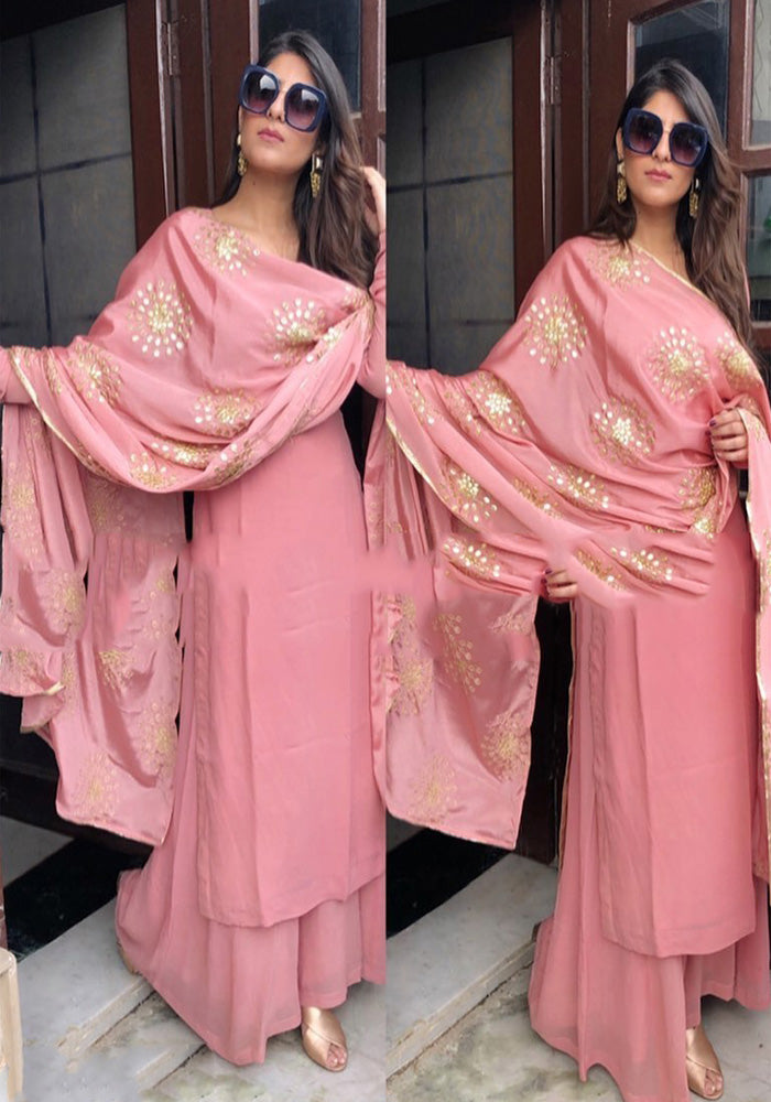 LATEST FAUX GEORGETTE WITH INNER DUSTY PINK DRESS MATERIAL