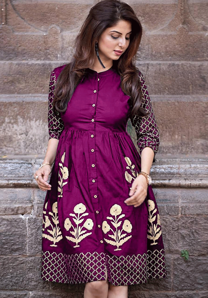 PURPLE COLOR HEAVY RAYON KURTI