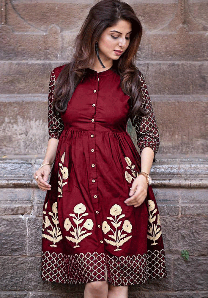 MAROON COLOR HEAVY RAYON KURTI