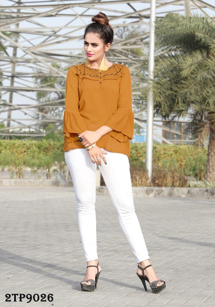 NEW RAYON MUSTARD EMBROIDERY WORK TOP