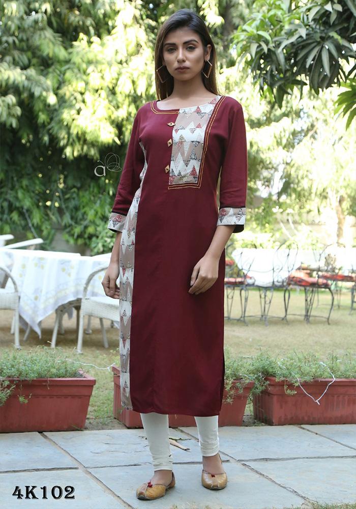MAROON COLOR RAYON KURTIS