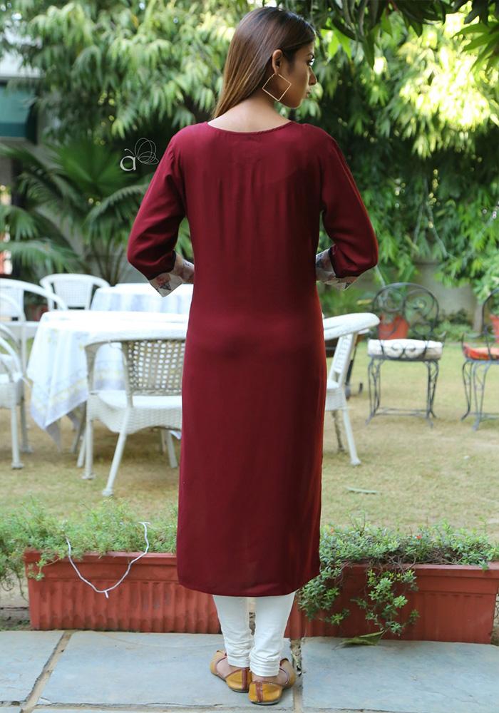 MAROON COLOR RAYON KURTIS
