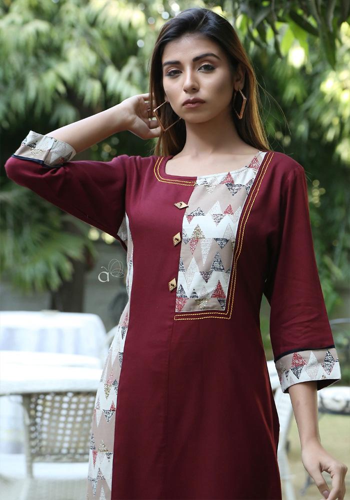 MAROON COLOR RAYON KURTIS