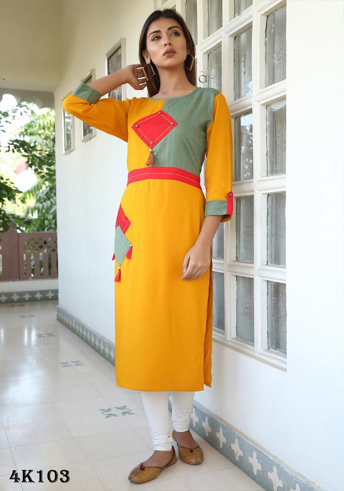 YELLOW COLOR RAYON KURTIS