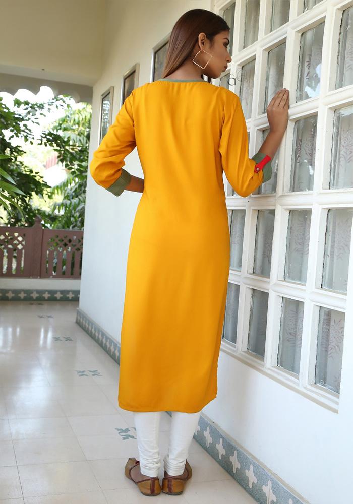YELLOW COLOR RAYON KURTIS