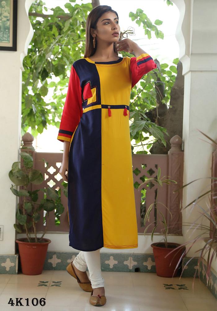 YELLOW & BLUE COLOR RAYON KURTIS