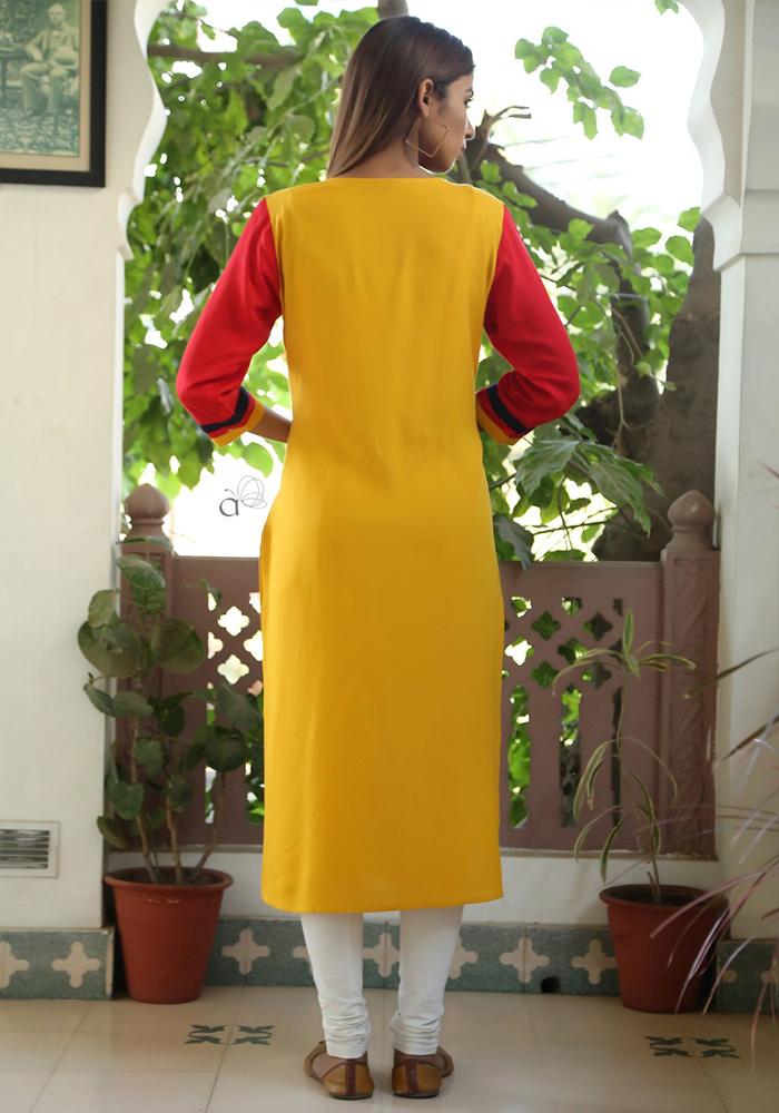 YELLOW & BLUE COLOR RAYON KURTIS