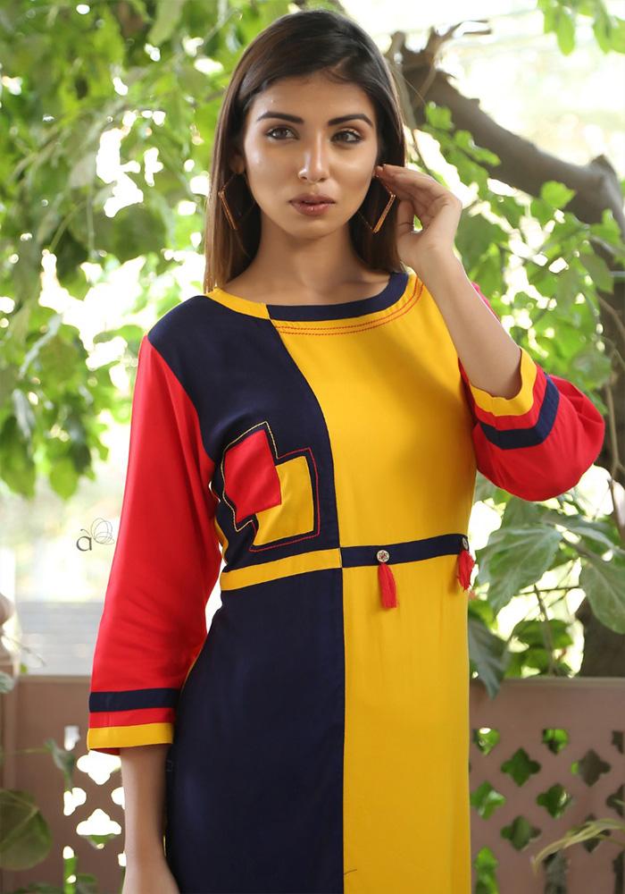 YELLOW & BLUE COLOR RAYON KURTIS