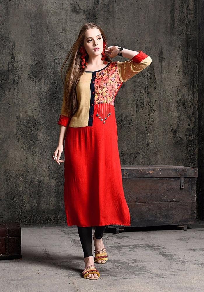 RED COLOR RAYON KURTI