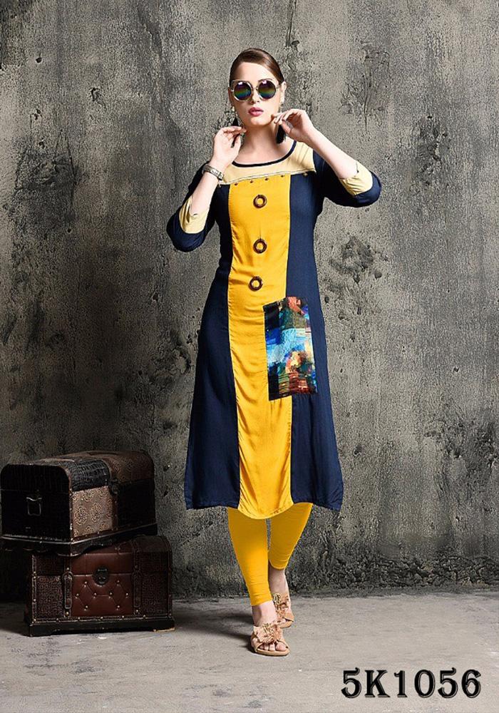 BLUE & YELLOW COLOR RAYON KURTI