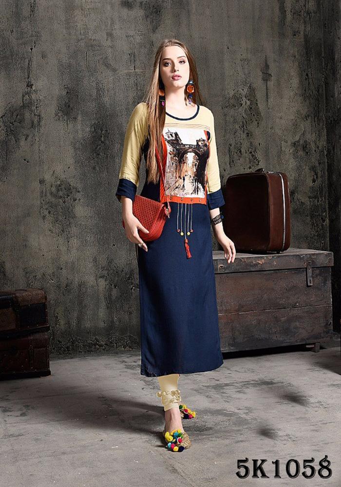 BLUE & BEIGE COLOR RAYON KURTI