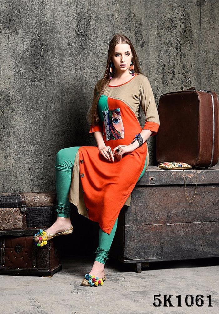 ORANGE & BEIGE COLOR RAYON KURTI
