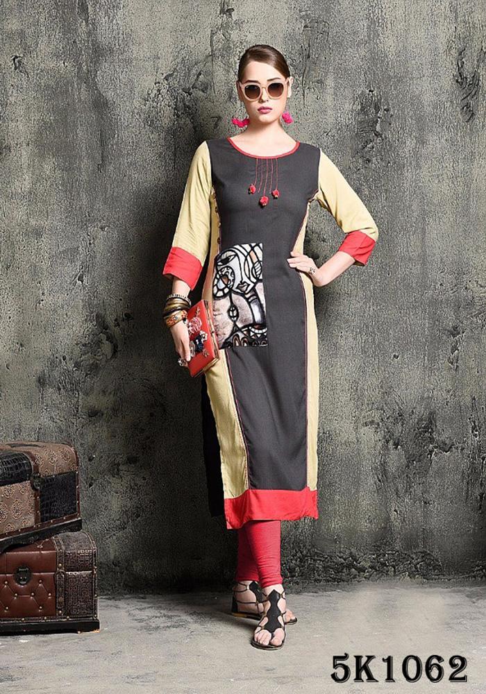 GREY & BEIGE COLOR RAYON KURTI