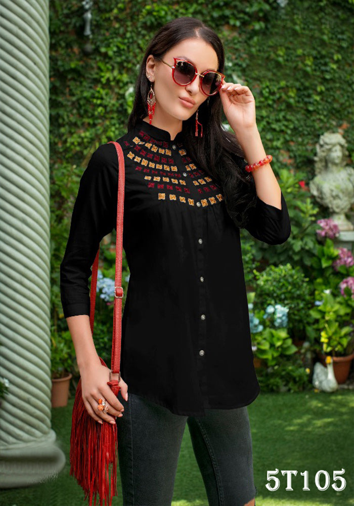 Copy of LATEST RAYON BLACK EMBROIDERY WORK FENCY TOP