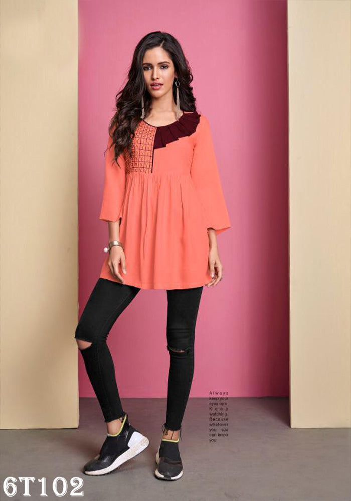 LATEST RAYON ORANGE PARTY WEAR TOP