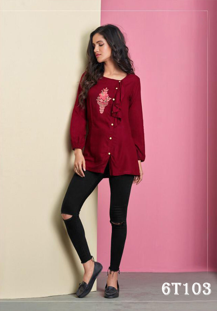 LATEST RAYON MAROON PARTY WEAR TOP