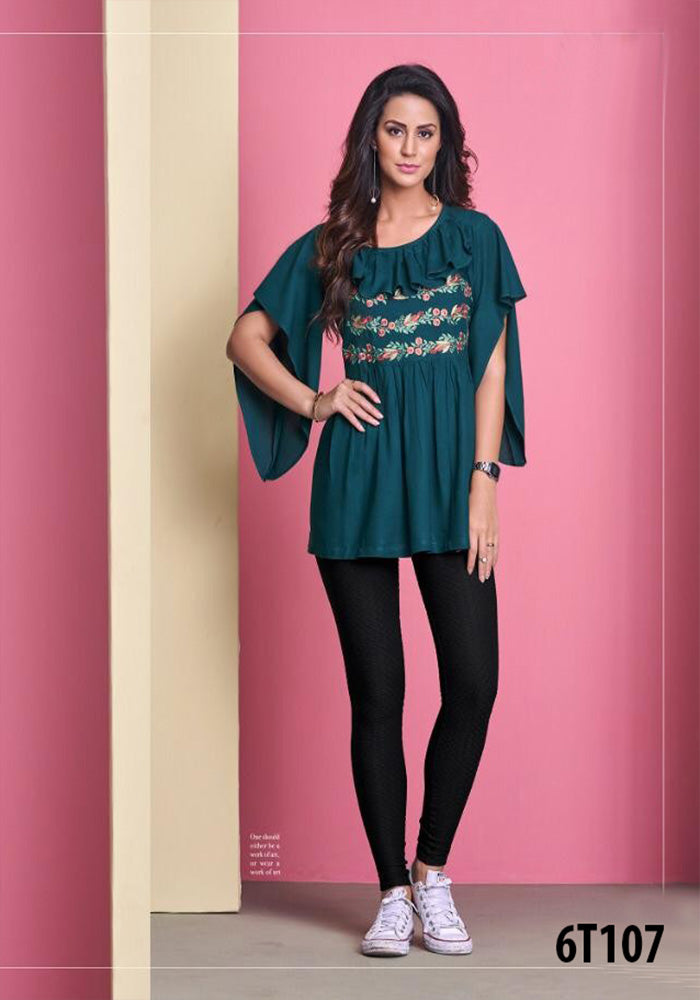 LATEST RAYON TEAL PARTY WEAR TOP