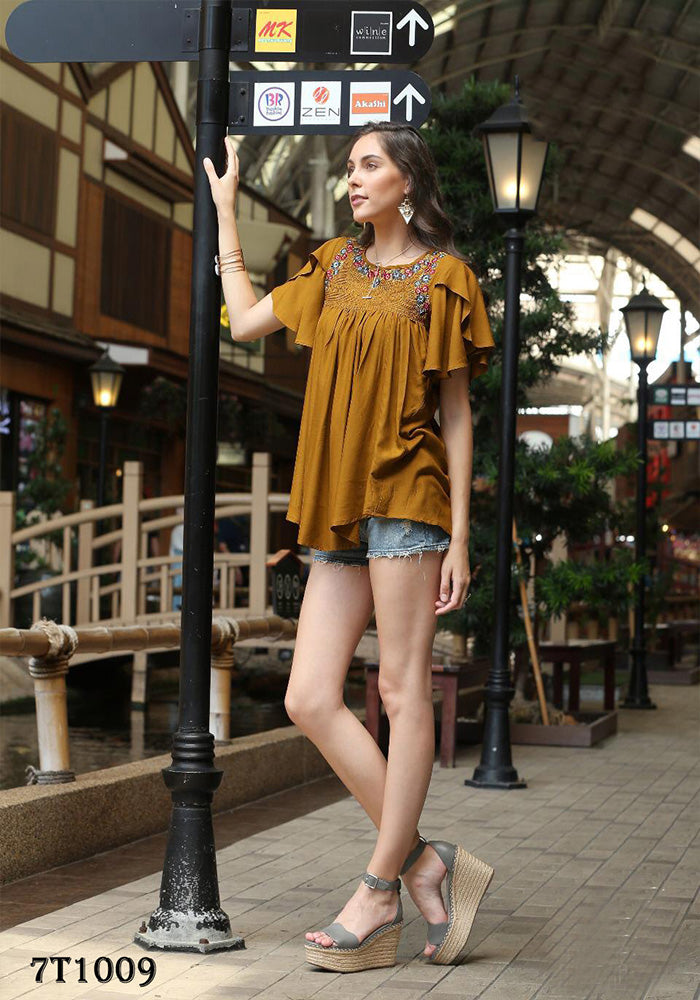 LATEST RAYON MUSTARD PARTY WEAR FENCY TOP