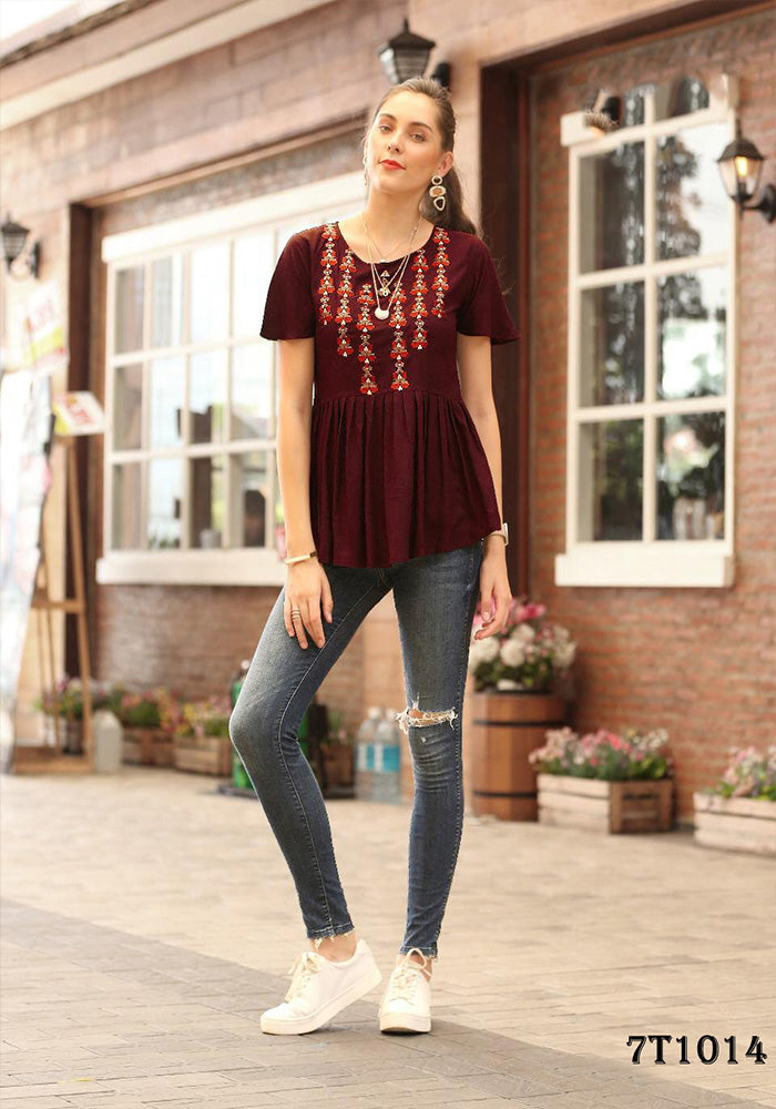 LATEST RAYON MAROON PARTY WEAR FENCY TOP