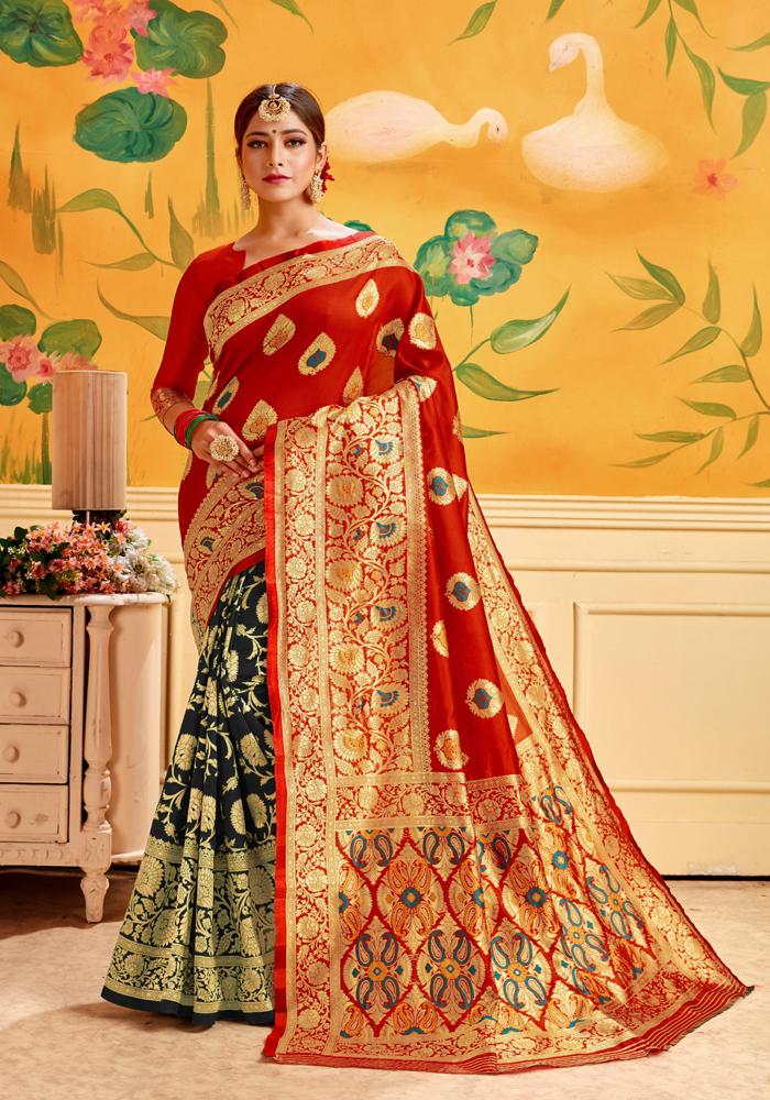 Banarasi Weaving Lichi Silk Saree With Rich Body Work