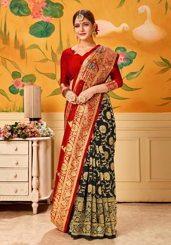 Banarasi Weaving Lichi Silk Saree With Rich Body Work