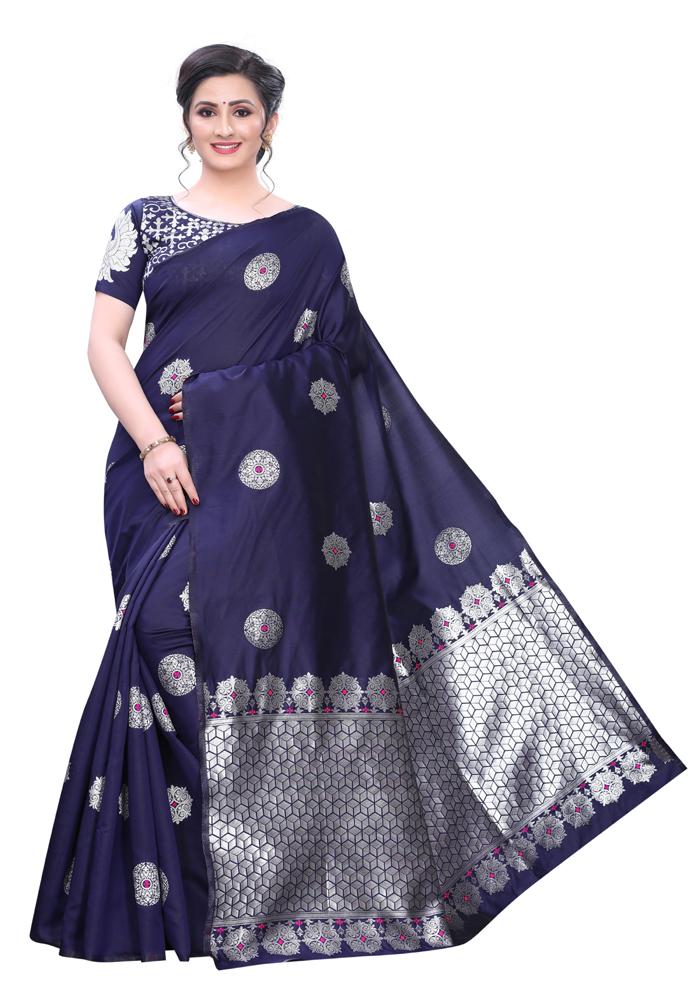 Banarasi Weaving Lichi Silk SareeWith Rich Body Work And Silver Zari