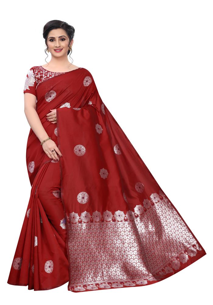 Banarasi Weaving Lichi Silk Saree With Rich Body Work And Silver Zari
