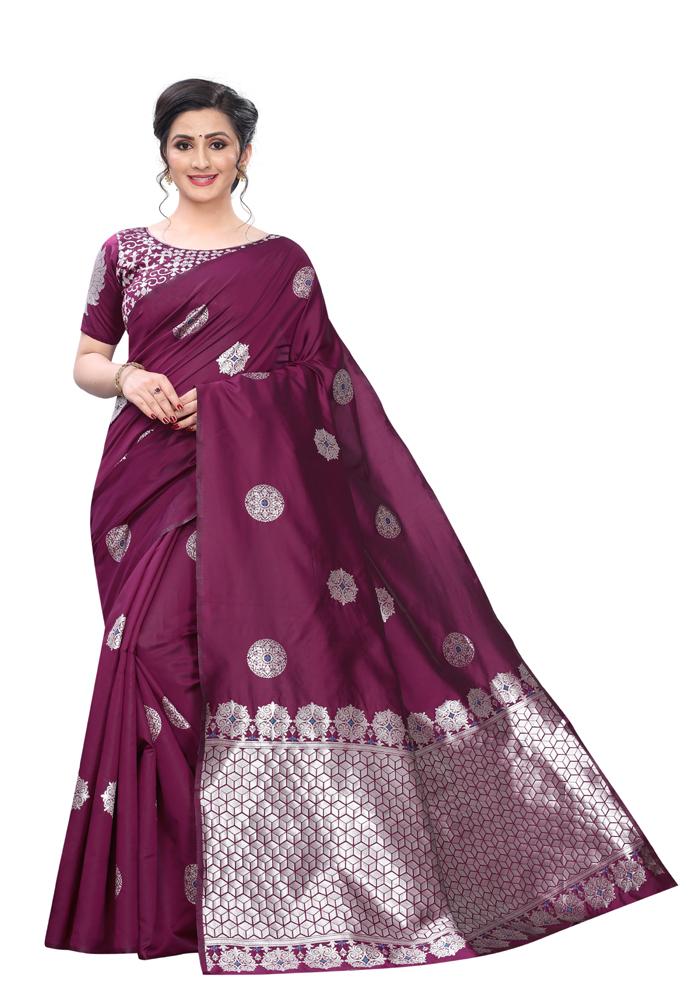 Banarasi Weaving Lichi Silk Saree With Rich Body Work And Silver Zari